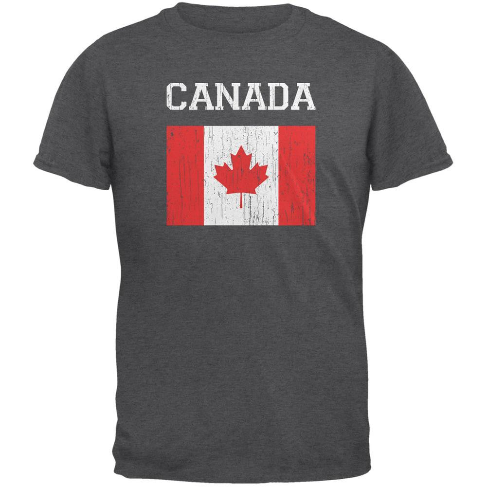 World Cup Distressed Flag Canada Dark Heather Adult T-Shirt Men's T-Shirts Old Glory 2XL Grey 