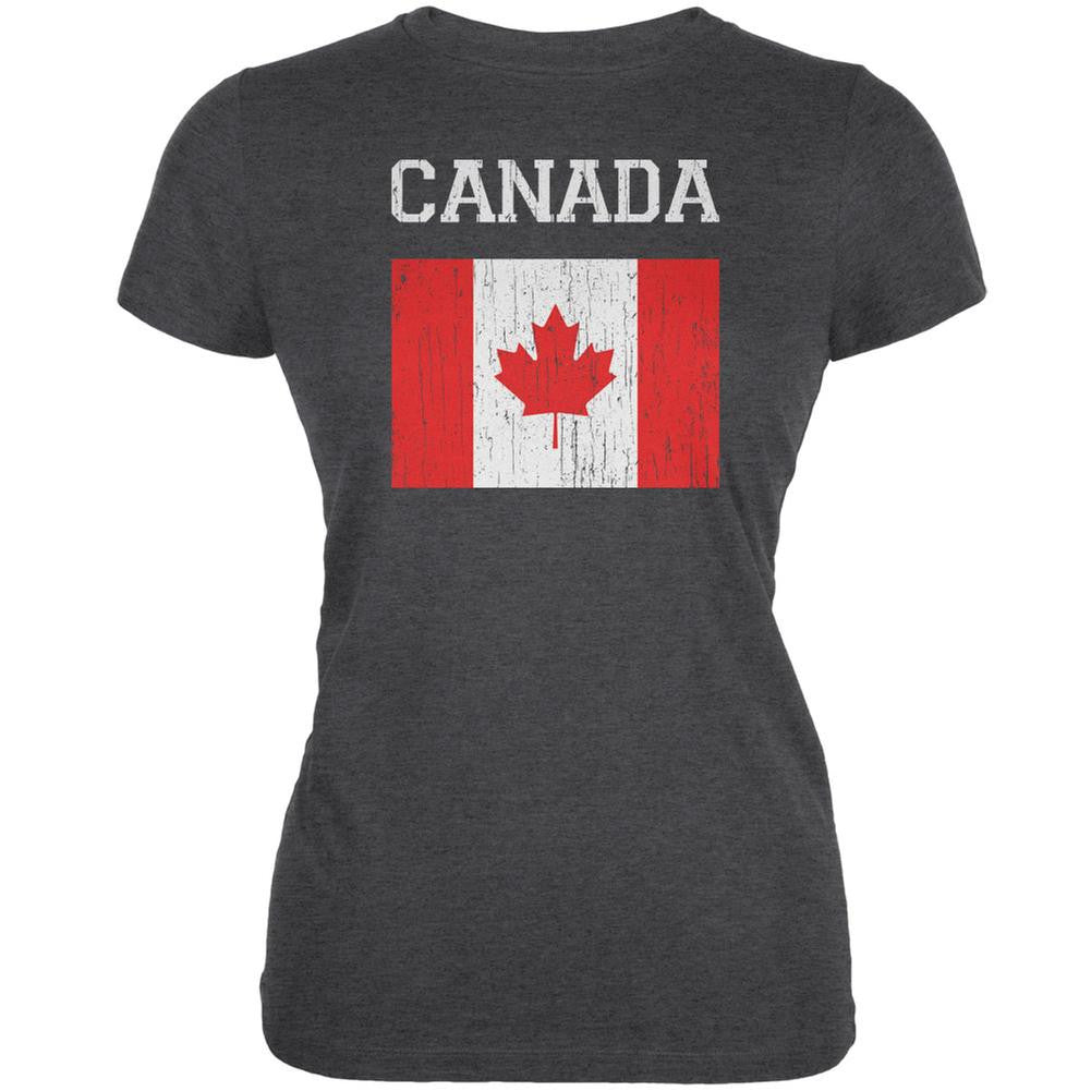 World Cup Distressed Flag Canada Dark Heather Juniors Soft T-Shirt Juniors T-Shirts FIFA 2XL Grey 