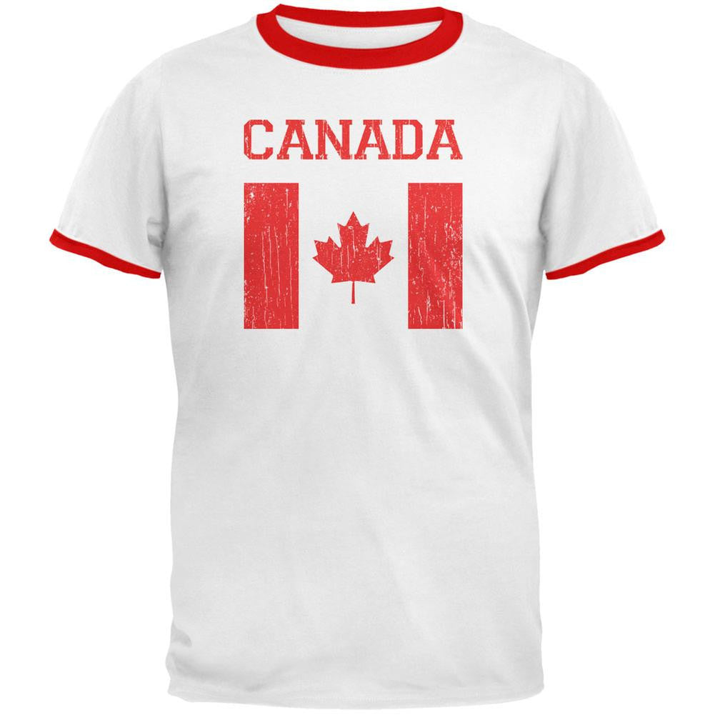 World Cup Distressed Flag Canada White/Red Men's Ringer T-Shirt Men's T-Shirts FIFA LG Multi 