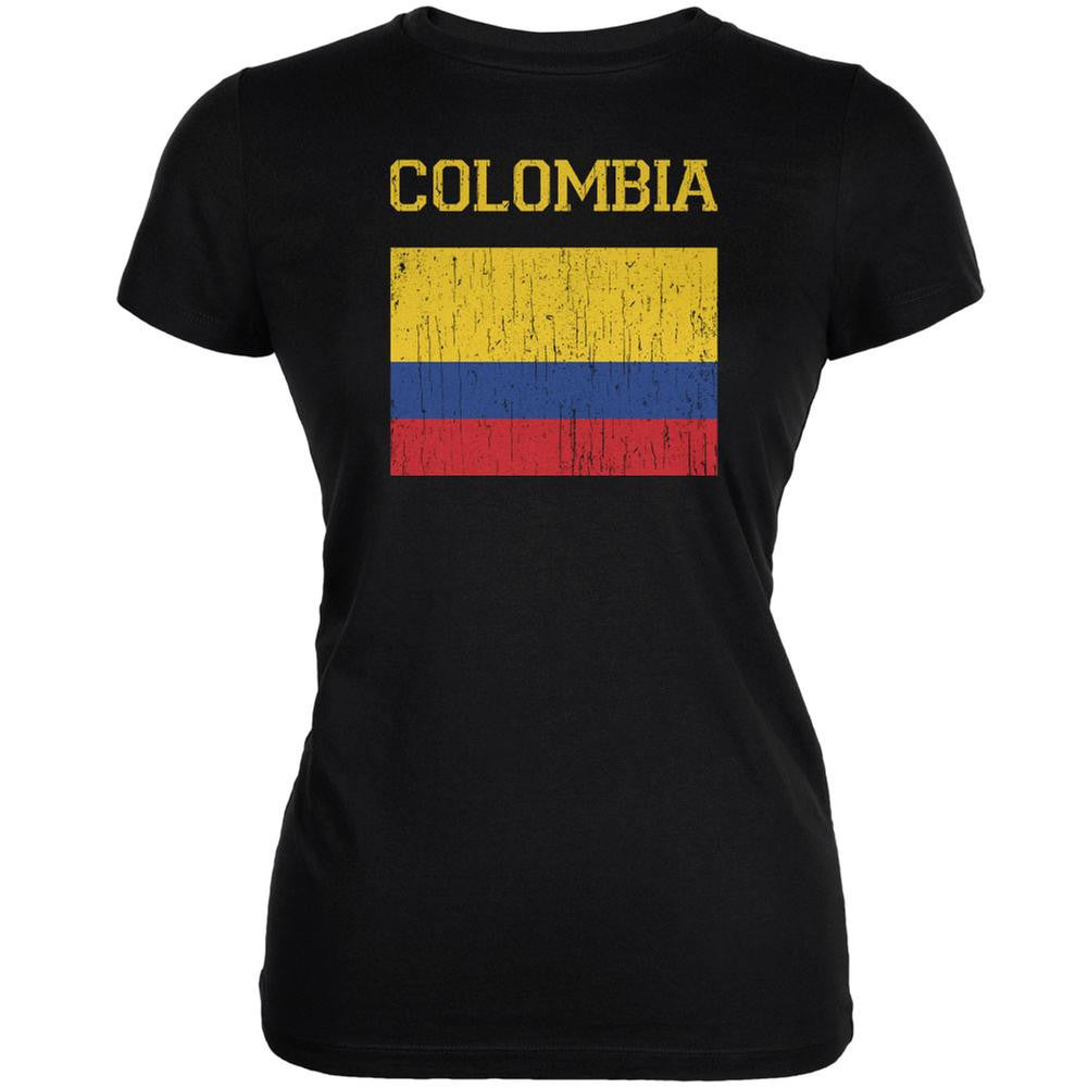 World Cup Distressed Flag Colombia Black Juniors Soft T-Shirt Juniors T-Shirts FIFA 2XL Black 