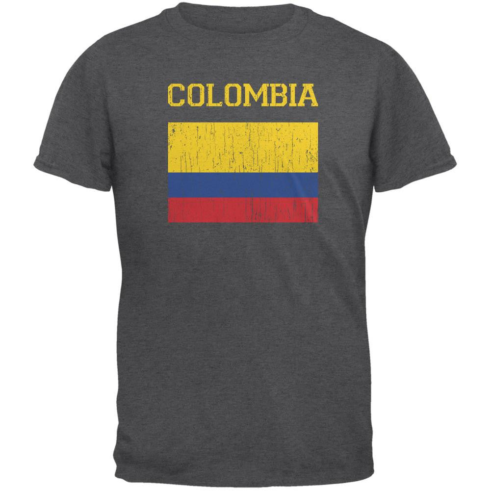 World Cup Distressed Flag Colombia Dark Heather Adult T-Shirt Men's T-Shirts FIFA 2XL Grey 