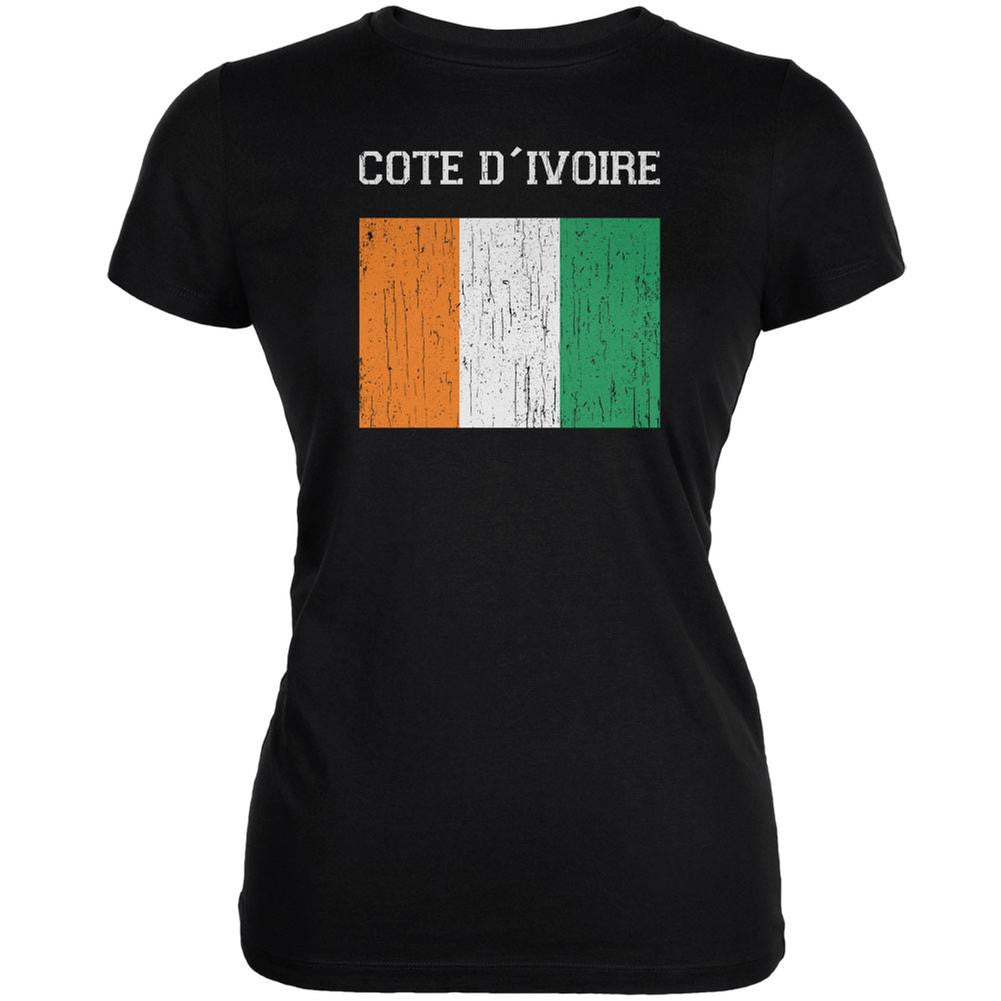 World Cup Distressed Flag Cote D'Ivoire Black Juniors Soft T-Shirt Juniors T-Shirts FIFA 2XL Black 