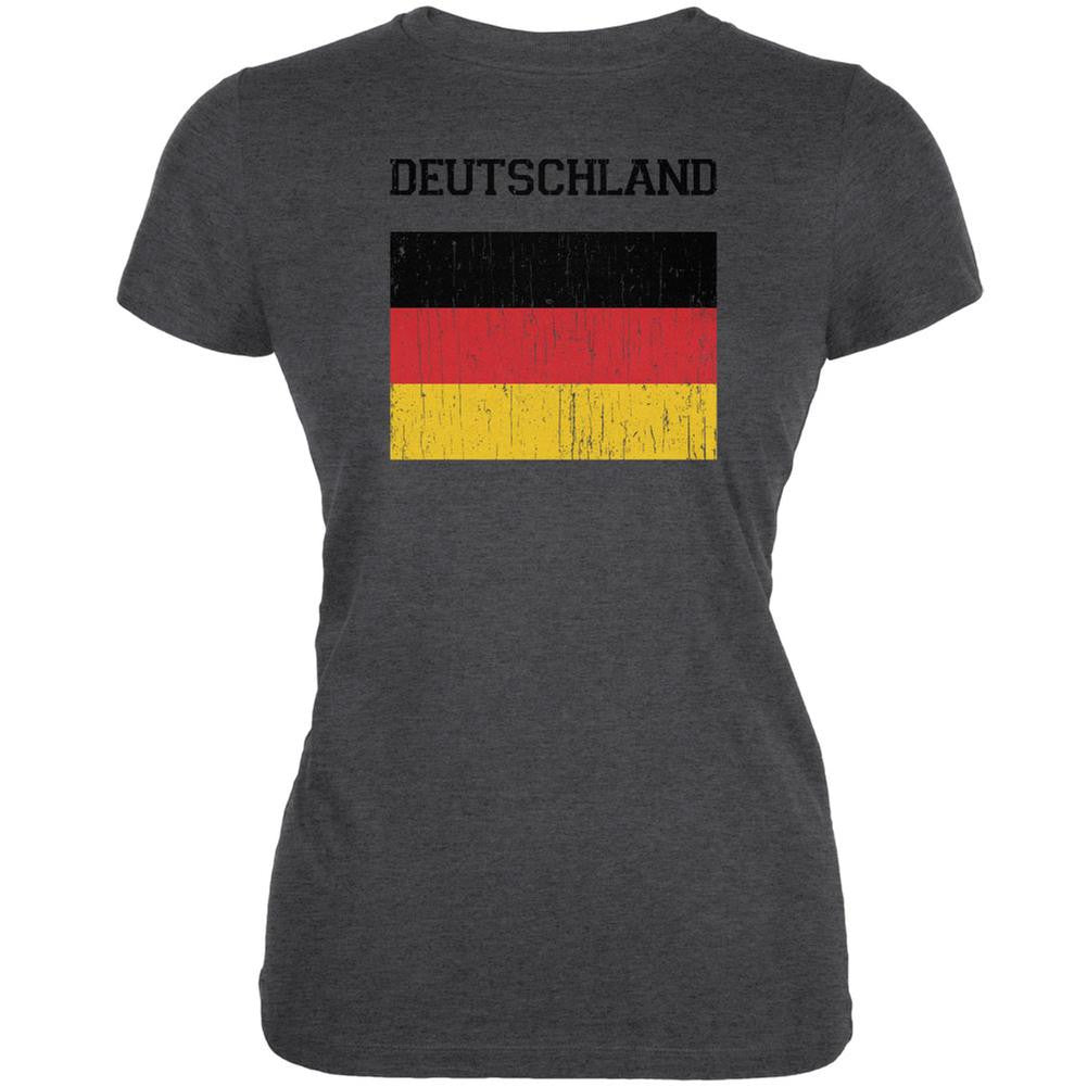 World Cup Distressed Flag Deutschland Dark Heather Juniors Soft T-Shirt Juniors T-Shirts FIFA 2XL Grey 