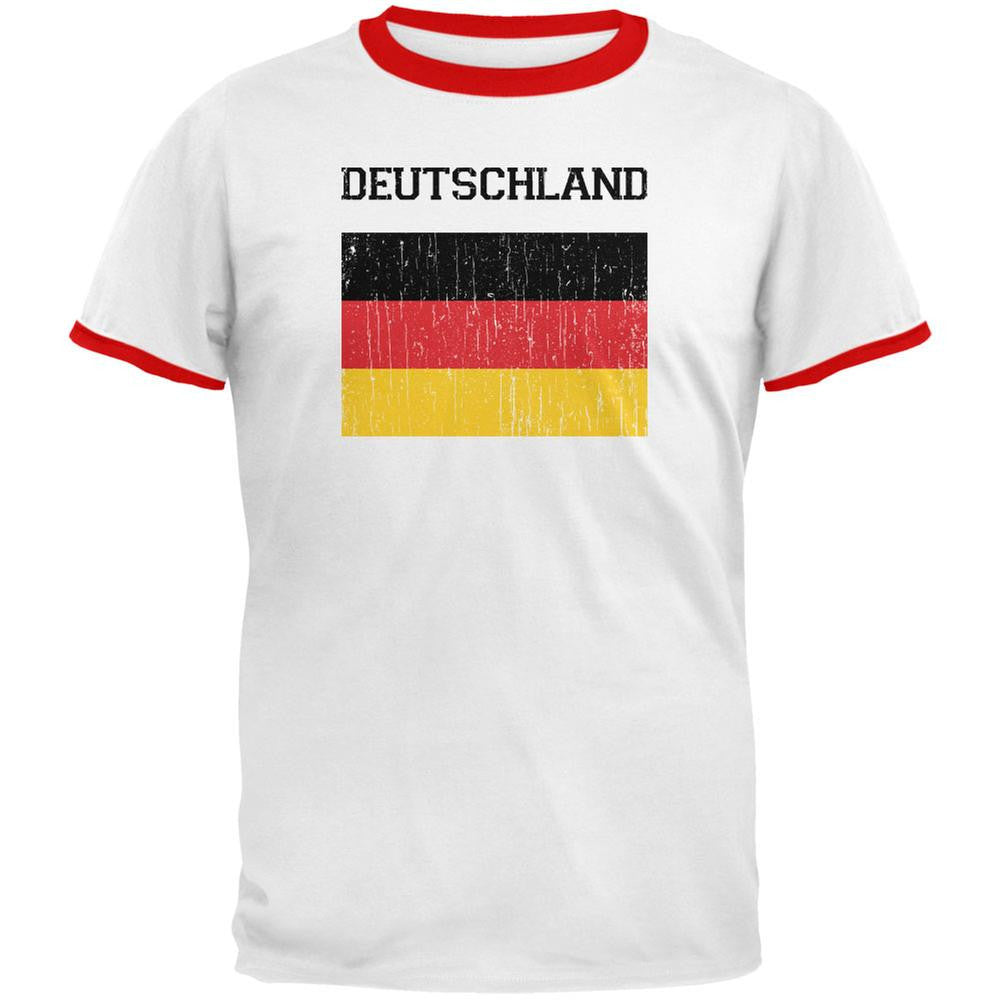 World Cup Distressed Flag Deutschland White/Red Men's Ringer T-Shirt Men's T-Shirts FIFA LG Multi 