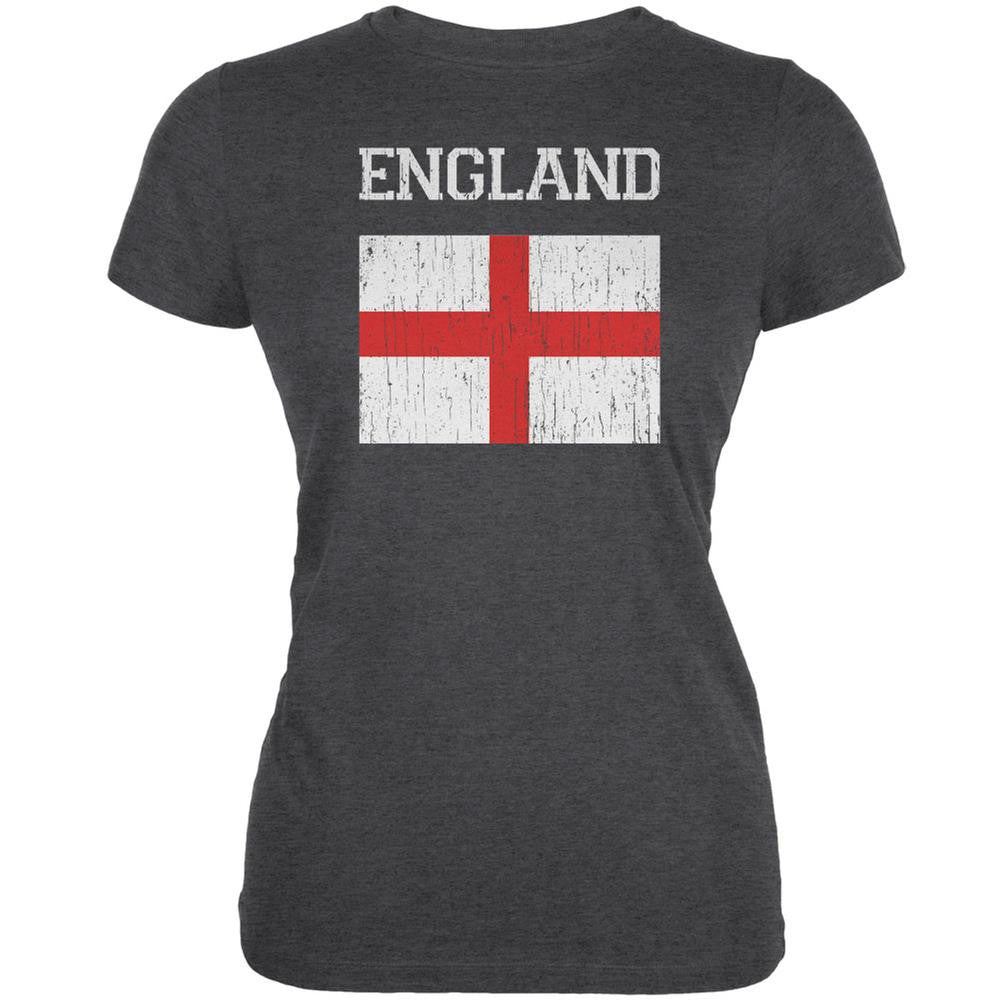 World Cup Distressed Flag England Dark Heather Juniors Soft T-Shirt Juniors T-Shirts FIFA 2XL Grey 