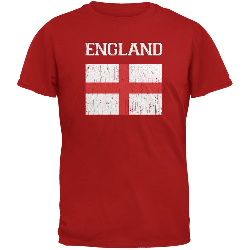 World Cup Distressed Flag England Red Adult T-Shirt Men's T-Shirts FIFA 2XL Red 