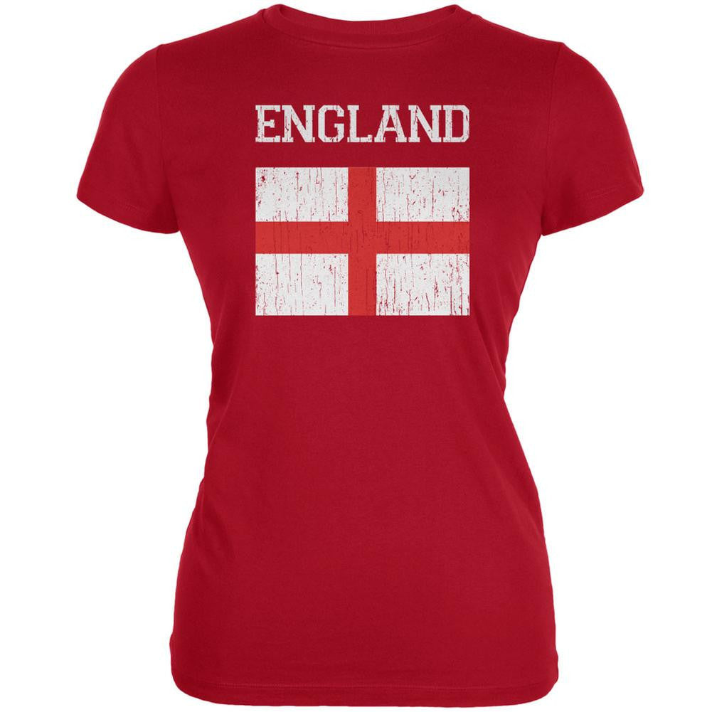 World Cup Distressed Flag England Red Juniors Soft T-Shirt Juniors T-Shirts FIFA 2XL Red 