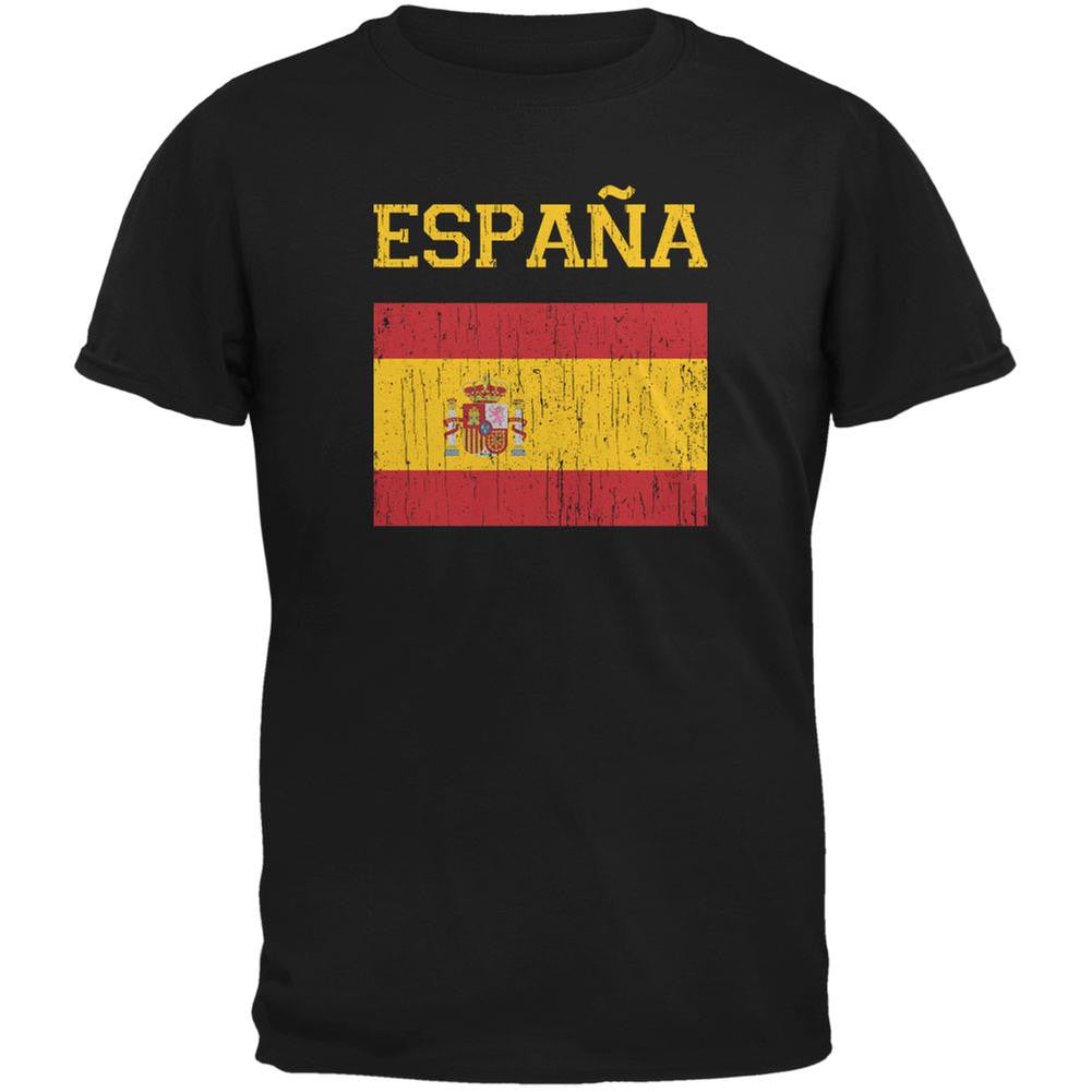 World Cup Distressed Flag Espana Black Adult T-Shirt Men's T-Shirts FIFA 2XL Black 