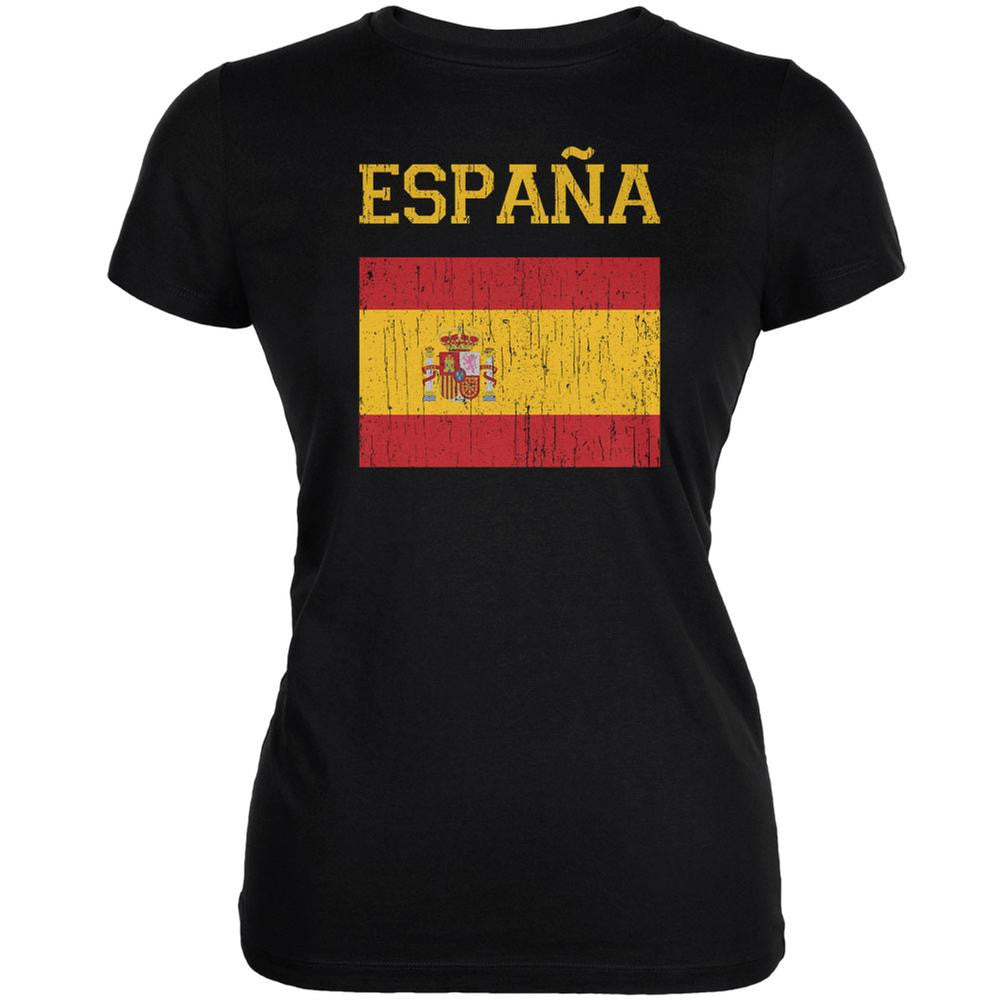 World Cup Distressed Flag Espana Black Juniors Soft T-Shirt Juniors T-Shirts FIFA 2XL Black 