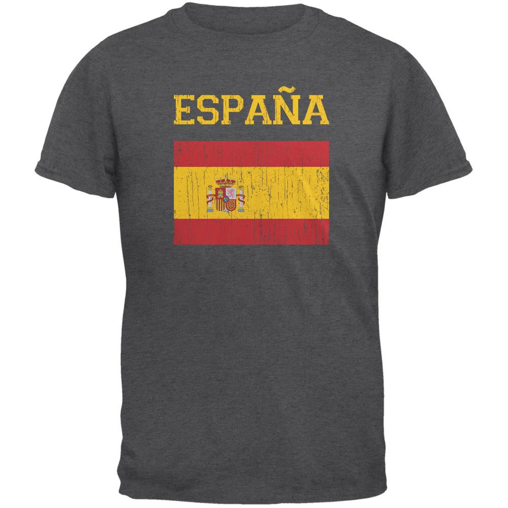 World Cup Distressed Flag Espana Dark Heather Adult T-Shirt Men's T-Shirts FIFA 2XL Grey 