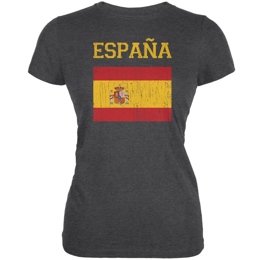 World Cup Distressed Flag Espana Dark Heather Juniors Soft T-Shirt Juniors T-Shirts FIFA 2XL Grey 