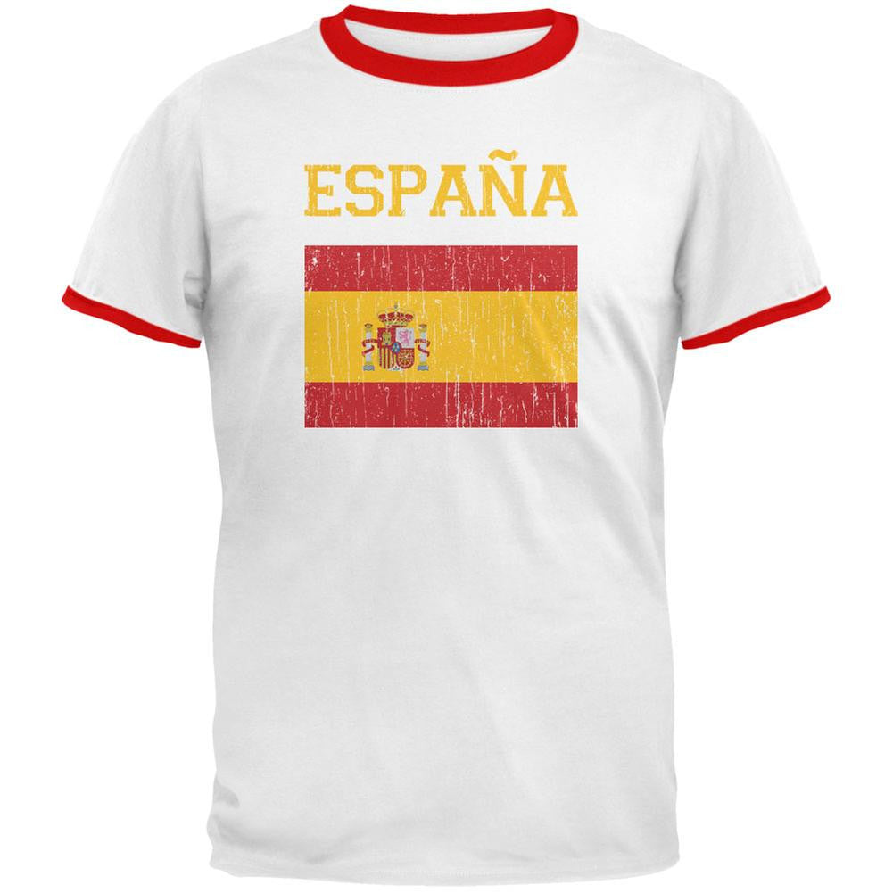 World Cup Distressed Flag Espana White/Red Men's Ringer T-Shirt Men's T-Shirts FIFA LG Multi 