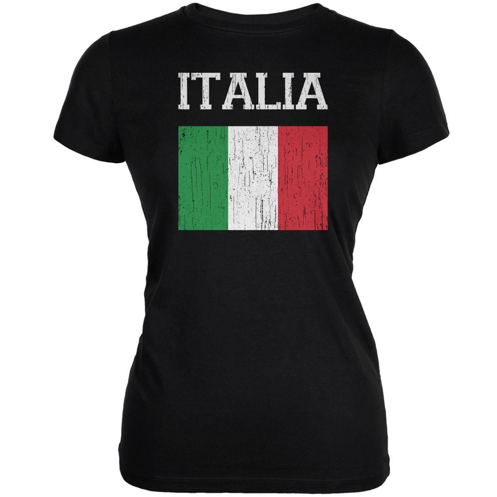 World Cup Distressed Flag Italia Black Juniors Soft T-Shirt Juniors T-Shirts FIFA 2XL Black 