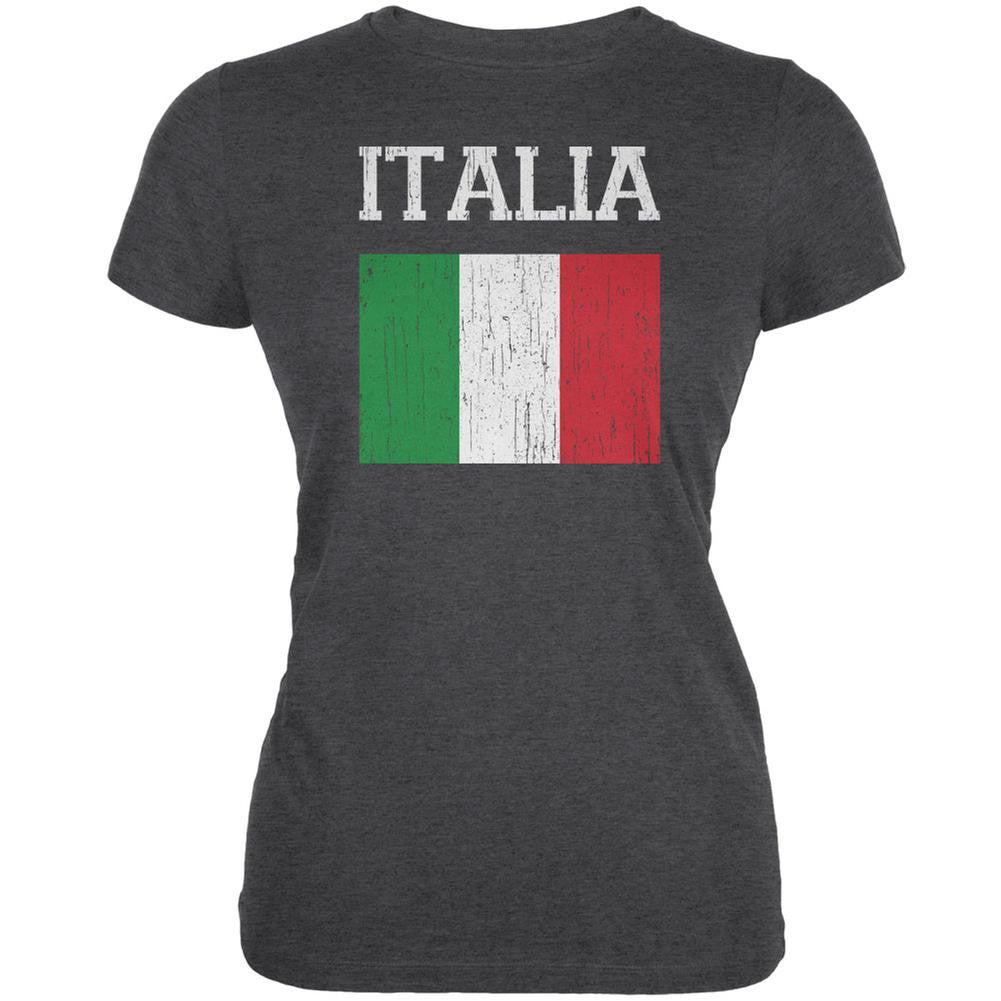 World Cup Distressed Flag Italia Dark Heather Juniors Soft T-Shirt Juniors T-Shirts FIFA 2XL Grey 