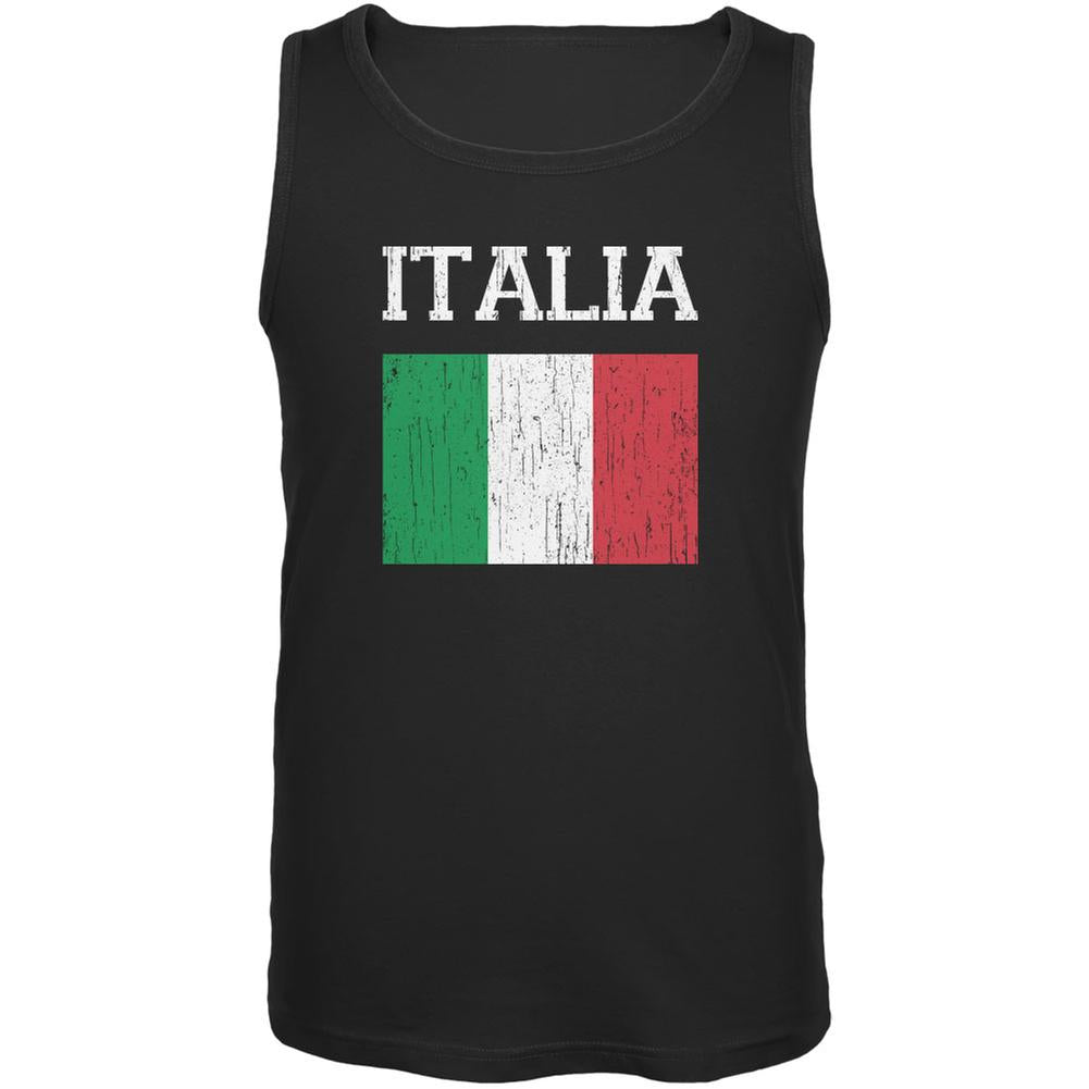 World Cup Distressed Flag Italia Black Adult Tank Top Men's Tank Tops Old Glory 2XL Black 