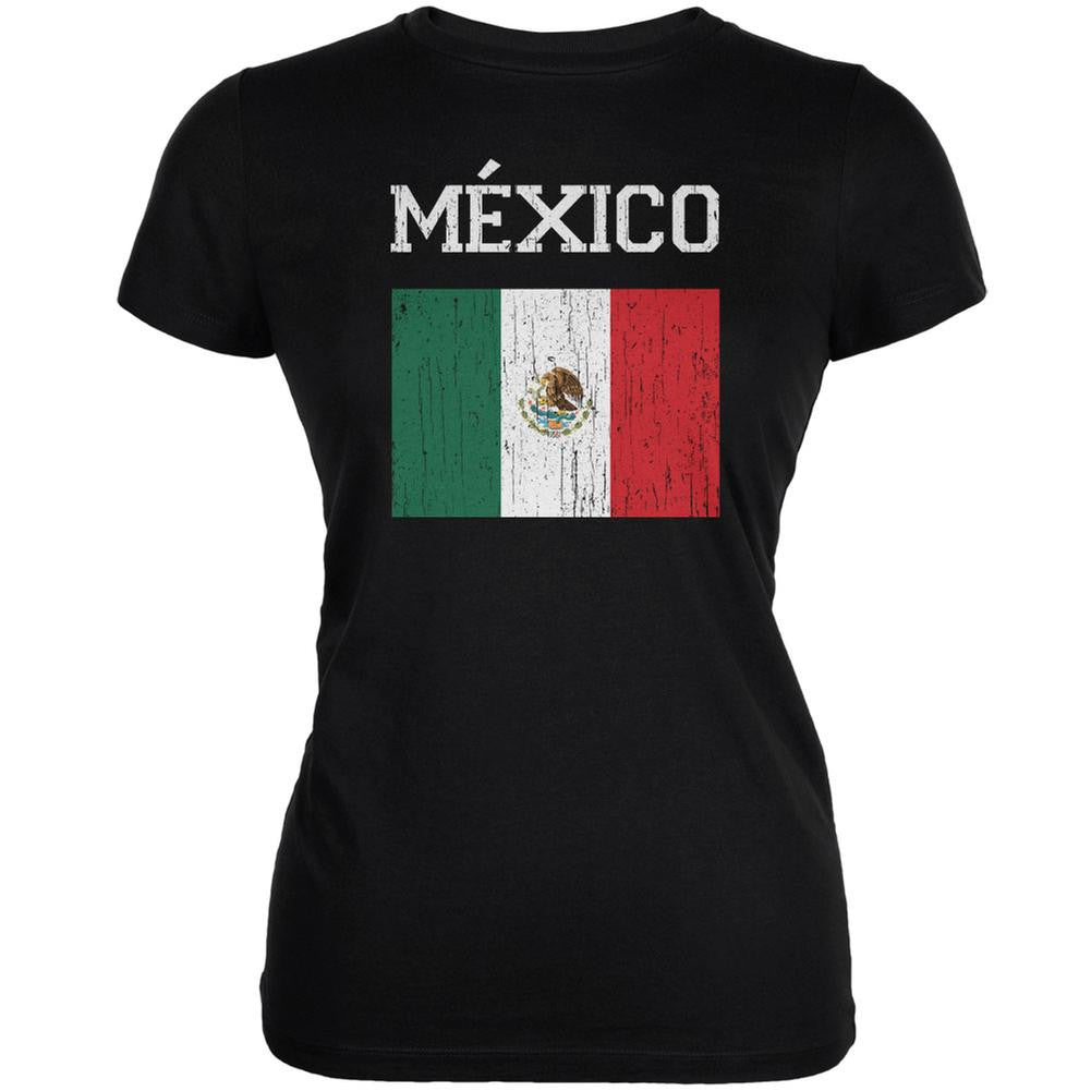 World Cup Distressed Flag Mexico Black Juniors Soft T-Shirt Juniors T-Shirts FIFA 2XL Black 