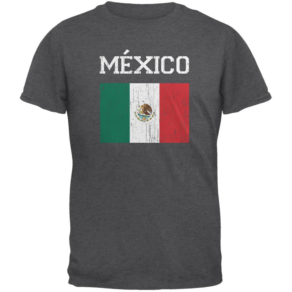 World Cup Distressed Flag Mexico Dark Heather Adult T-Shirt Men's T-Shirts FIFA 2XL Grey 