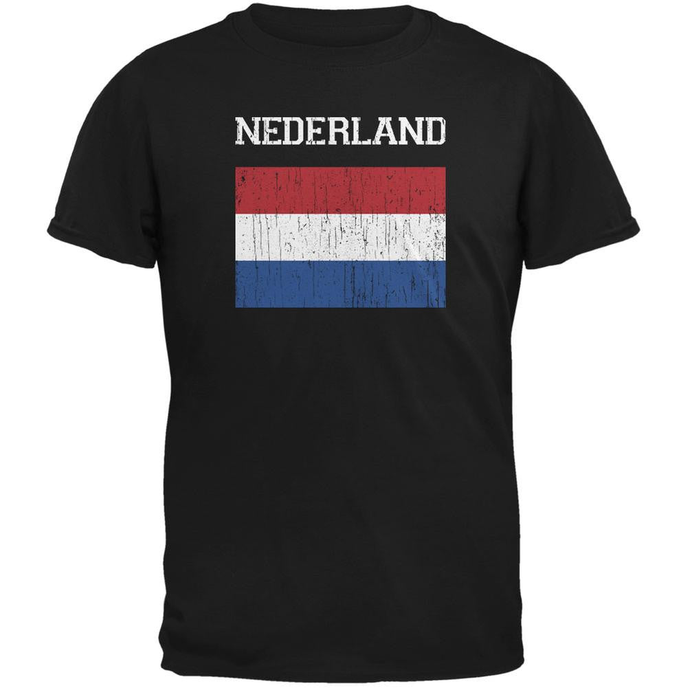 World Cup Distressed Flag Nederland Black Adult T-Shirt Men's T-Shirts FIFA 2XL Black 