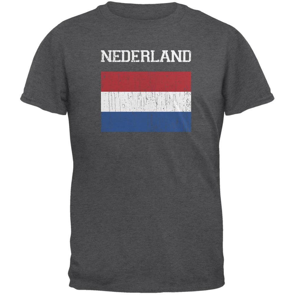 World Cup Distressed Flag Nederland Dark Heather Adult T-Shirt Men's T-Shirts FIFA 2XL Grey 