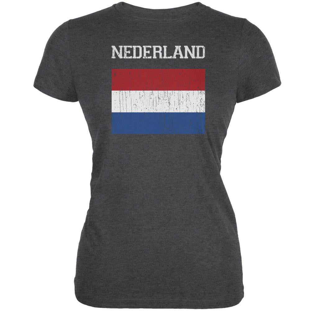 World Cup Distressed Flag Nederland Dark Heather Juniors Soft T-Shirt Juniors T-Shirts FIFA 2XL Grey 