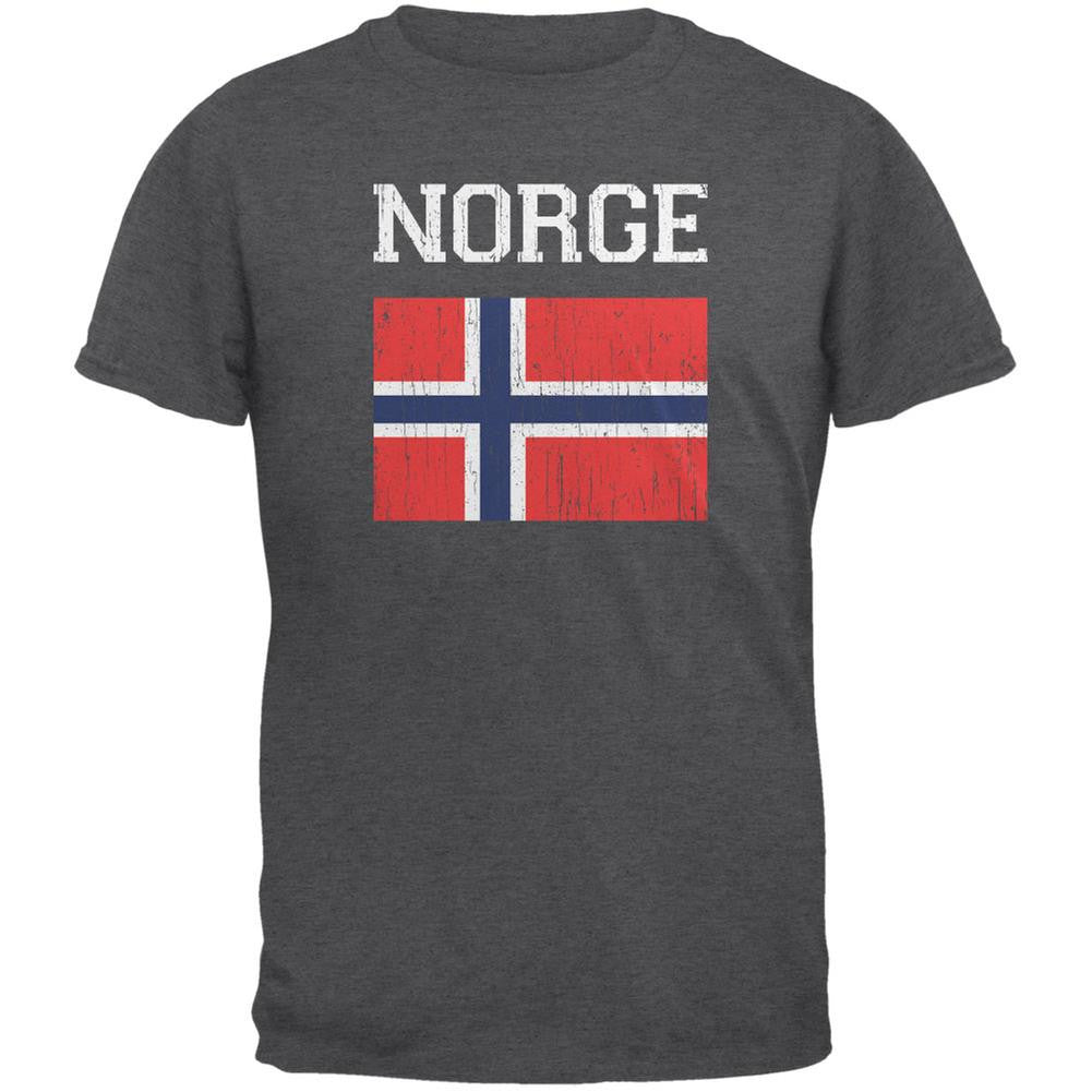 World Cup Distressed Flag Norge Dark Heather Adult T-Shirt Men's T-Shirts FIFA 2XL Grey 