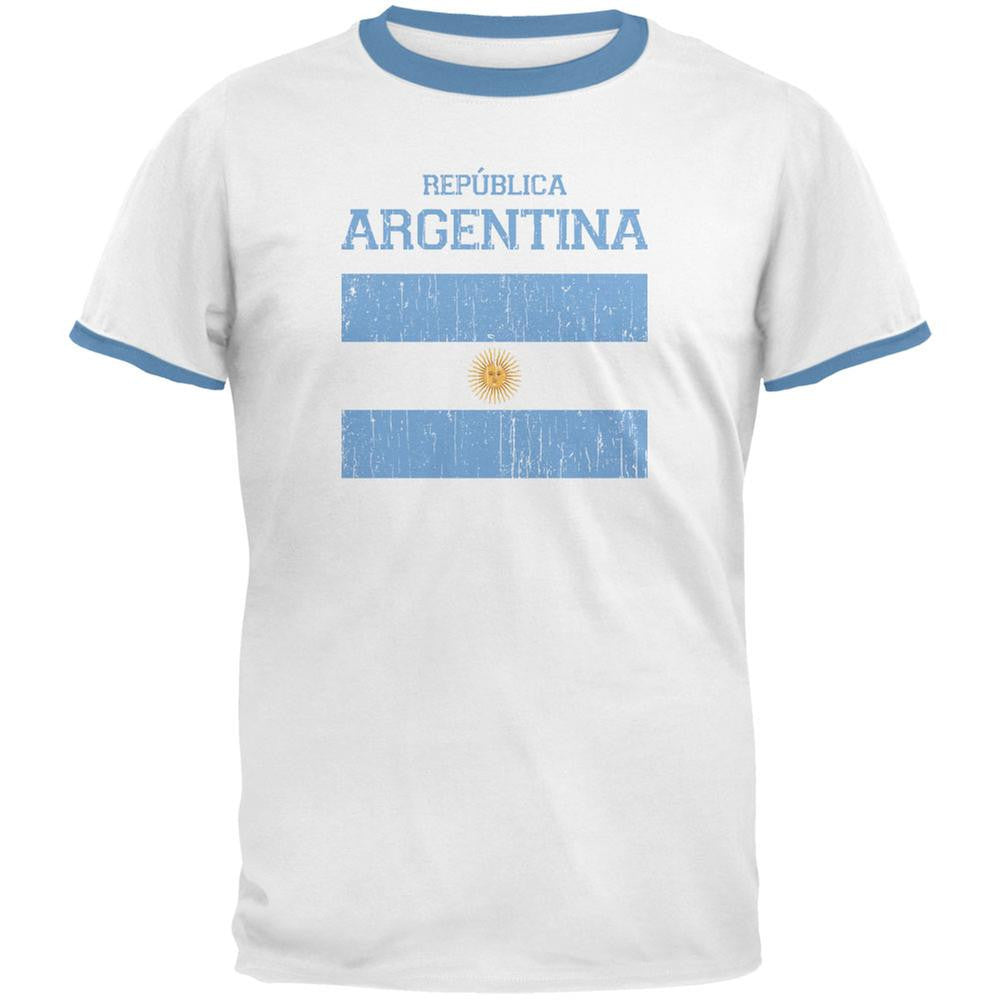 World Cup Distressed Flag Republica Argentina White/Sky Blue Men's Ringer T-Shirt Men's T-Shirts FIFA LG Multi 