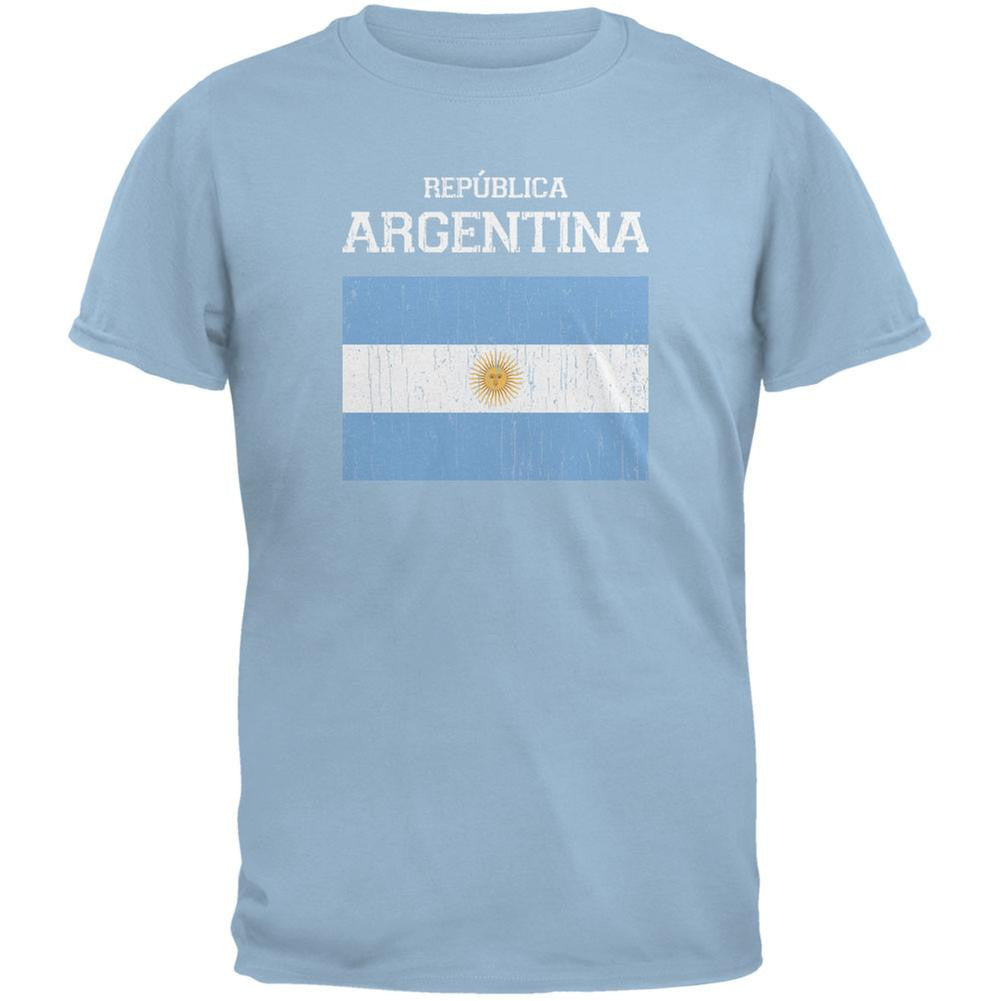 World Cup Distressed Flag Republica Argentina Light Blue Adult T-Shirt Men's T-Shirts FIFA 2XL Blue 