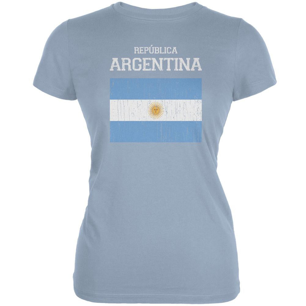 World Cup Distressed Flag Republica Argentina Light Blue Juniors Soft T-Shirt Juniors T-Shirts FIFA 2XL Blue 