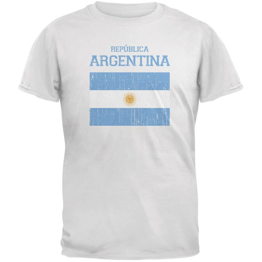 World Cup Distressed Flag Republica Argentina White Adult T-Shirt Men's T-Shirts Old Glory 2XL White 