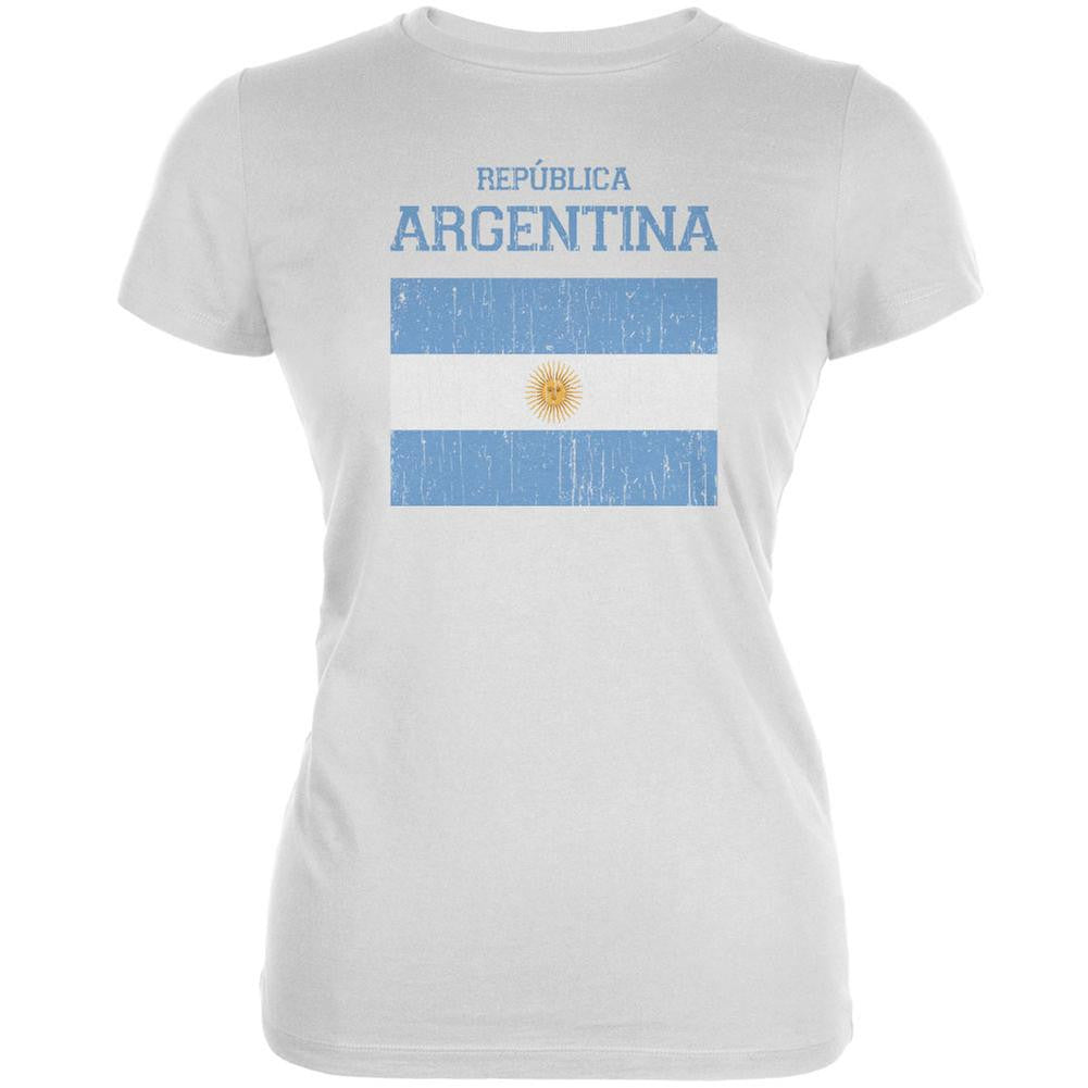 World Cup Distressed Flag Republica Argentina White Juniors Soft T-Shirt Juniors T-Shirts Old Glory 2XL White 