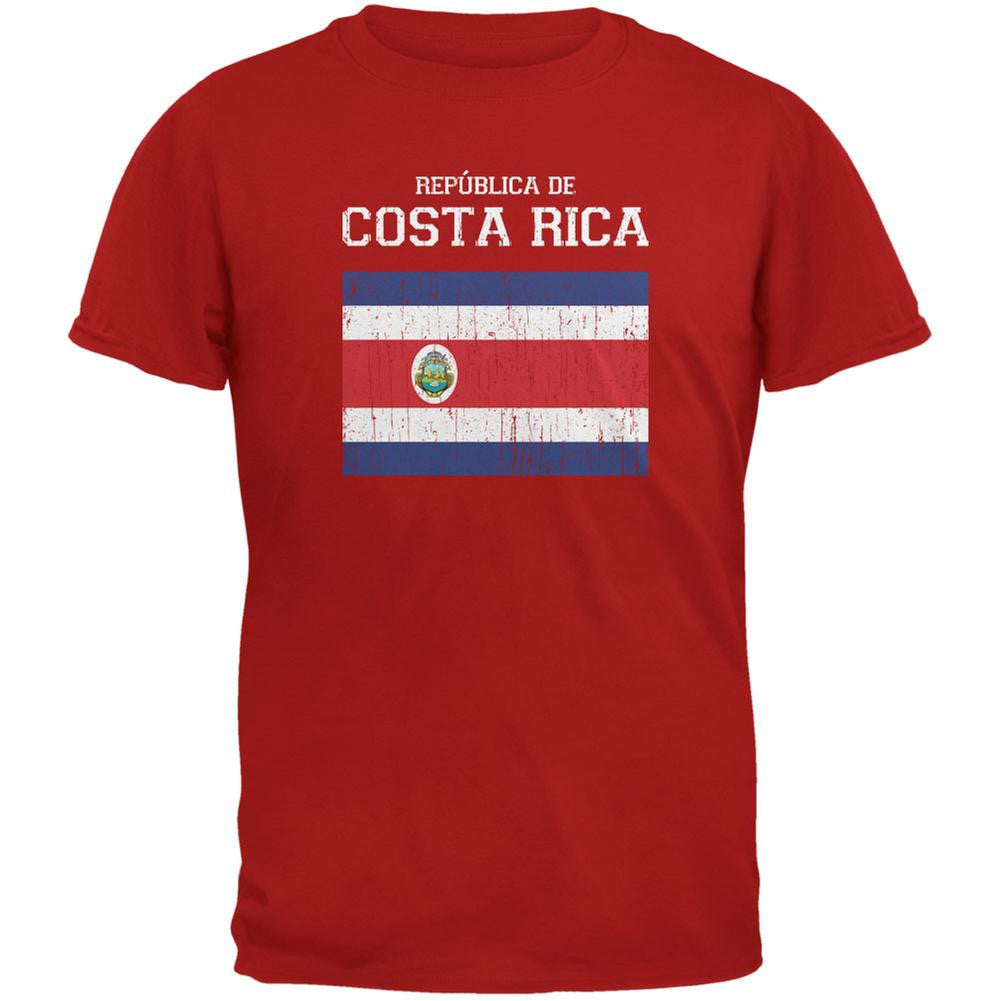 World Cup Distressed Flag Republica de Costa Rica Red Adult T-Shirt Men's T-Shirts FIFA 2XL Red 