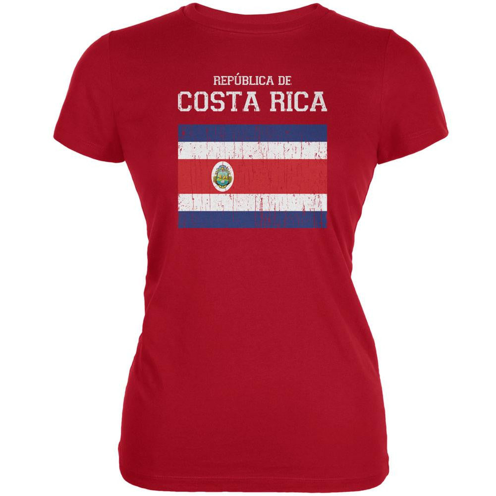 World Cup Distressed Flag Republica de Costa Rica Red Juniors Soft T-Shirt Juniors T-Shirts FIFA 2XL Red 