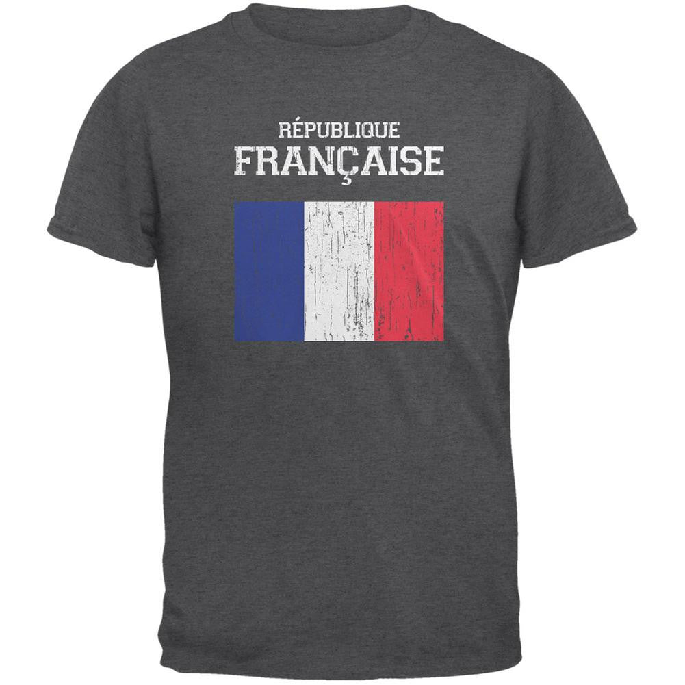 World Cup Distressed Flag Republique Francaise Dark Heather Adult T-Shirt Men's T-Shirts FIFA 2XL Grey 