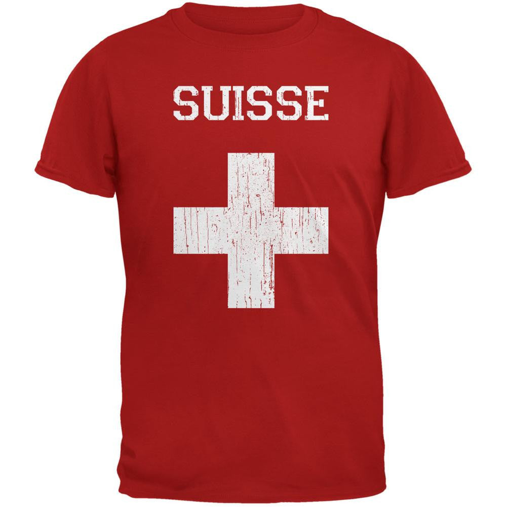 World Cup Distressed Flag Suisse Red Adult T-Shirt Men's T-Shirts FIFA 2XL Red 