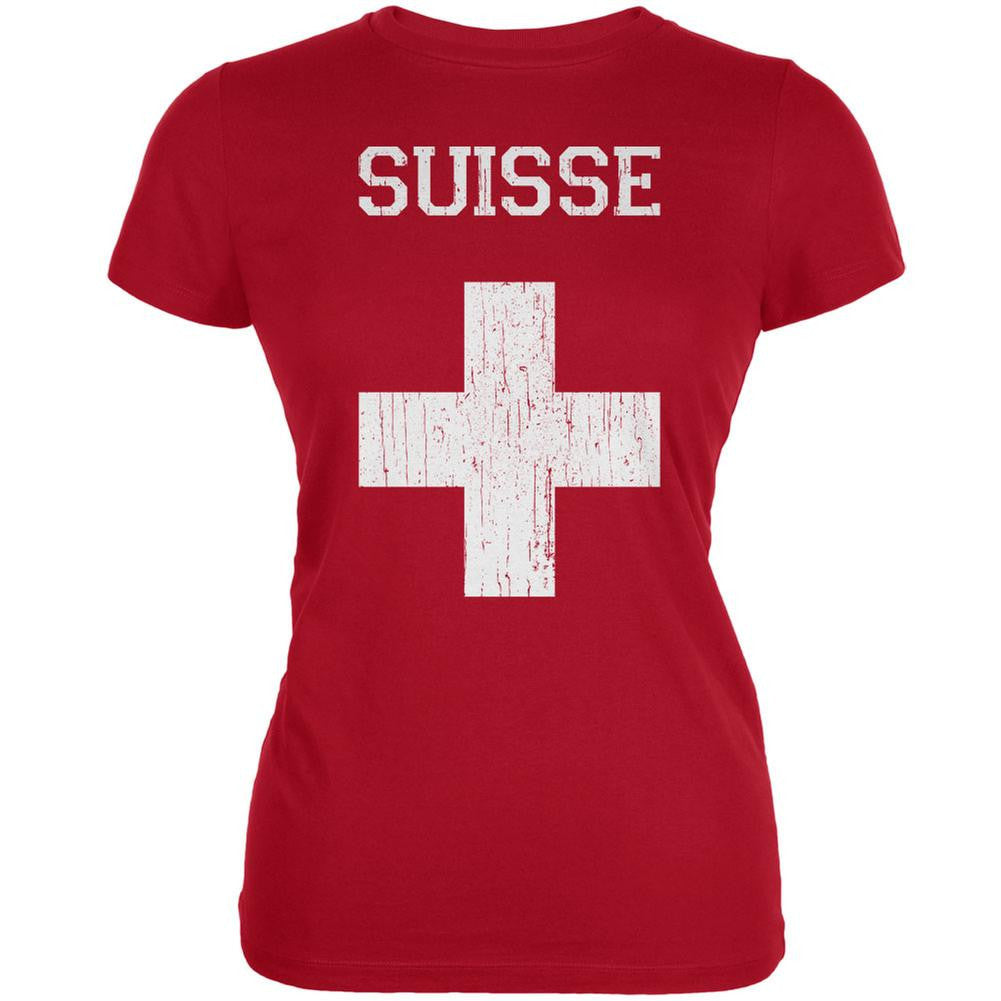 World Cup Distressed Flag Suisse Red Juniors Soft T-Shirt Juniors T-Shirts World Cup 2XL Red 