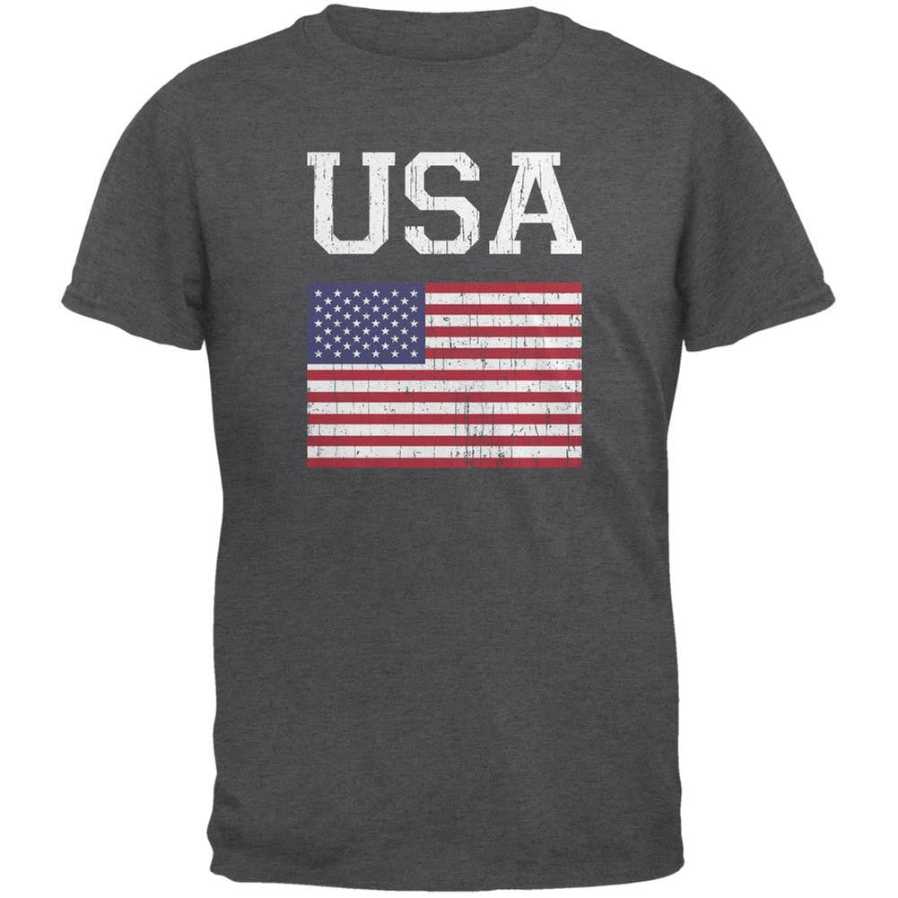 World Cup Distressed Flag USA Dark Heather Adult T-Shirt Men's T-Shirts World Cup 2XL Grey 