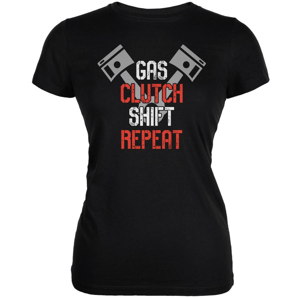 Gas Clutch Shift Repeat Black Juniors Soft T-Shirt Juniors T-Shirts Old Glory 2XL Black 
