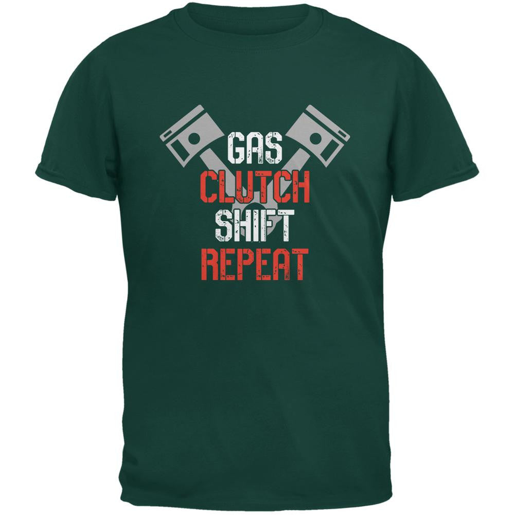 Gas Clutch Shift Repeat Forest Green Adult T-Shirt Men's T-Shirts Old Glory 2XL Green 