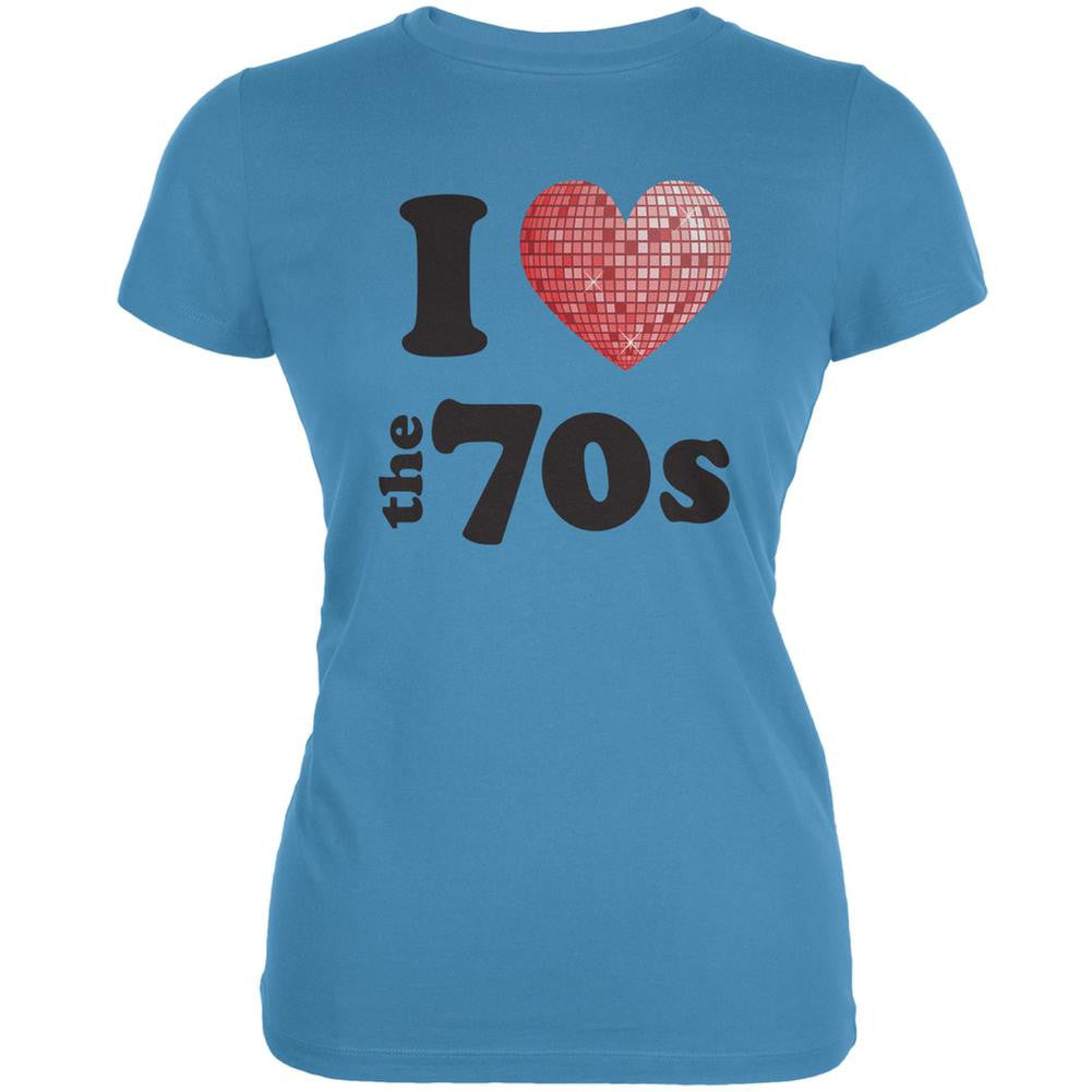 I Heart The 70s Aqua Juniors Soft T-Shirt Juniors T-Shirts Old Glory LG Blue 