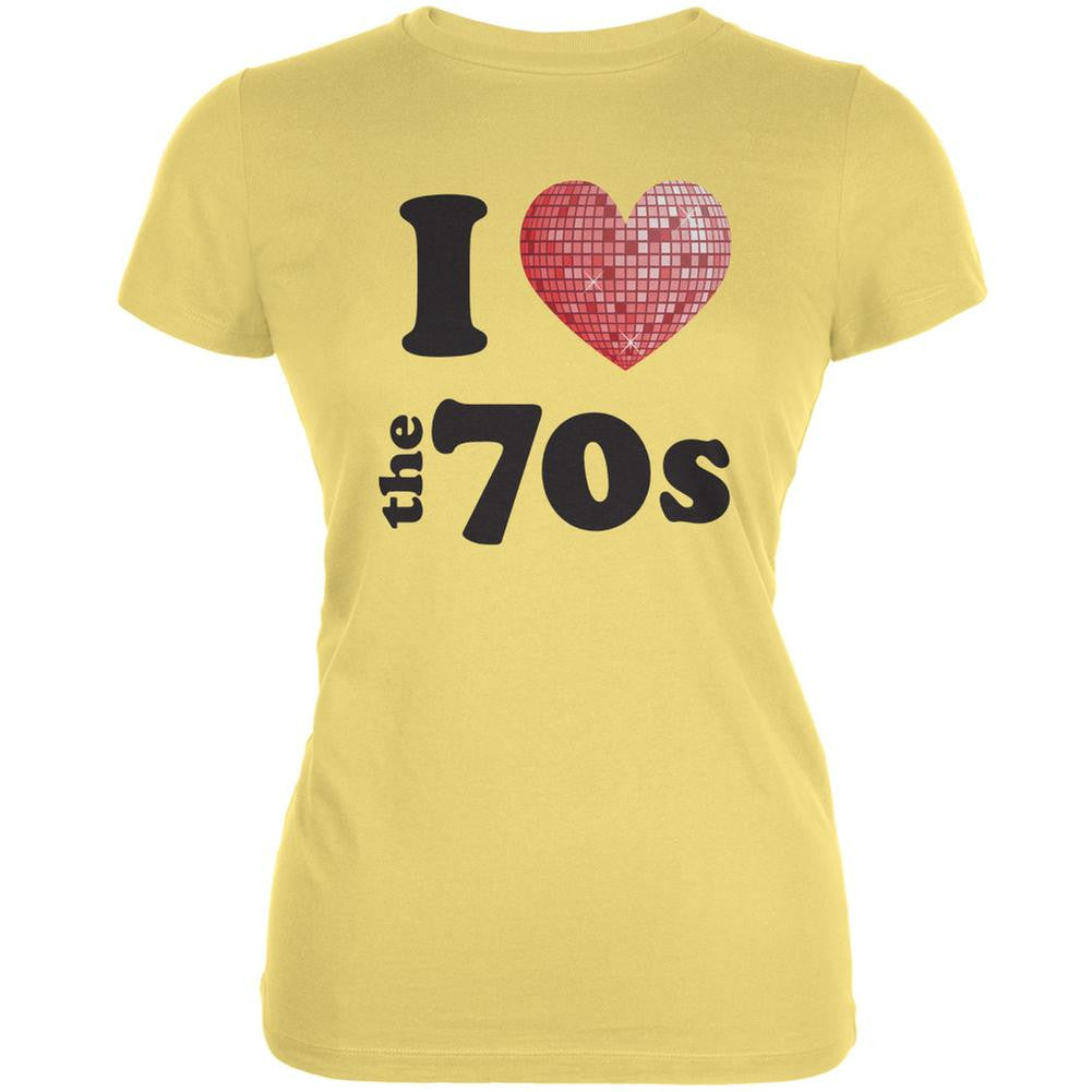 I Heart The 70s Yellow Juniors Soft T-Shirt Juniors T-Shirts Old Glory LG Yellow 