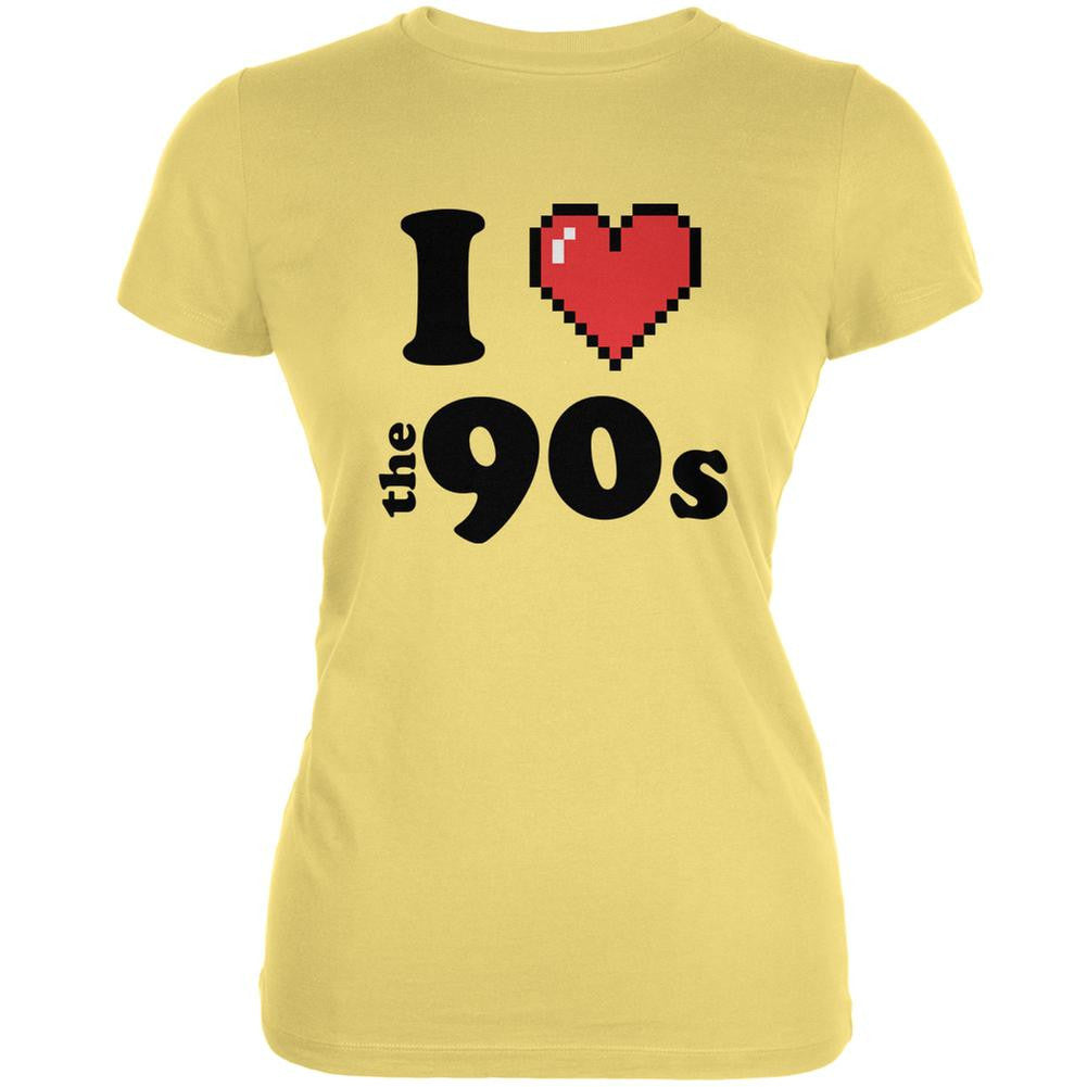 I Heart The 90s Yellow Juniors Soft T-Shirt Juniors T-Shirts Old Glory LG Yellow 