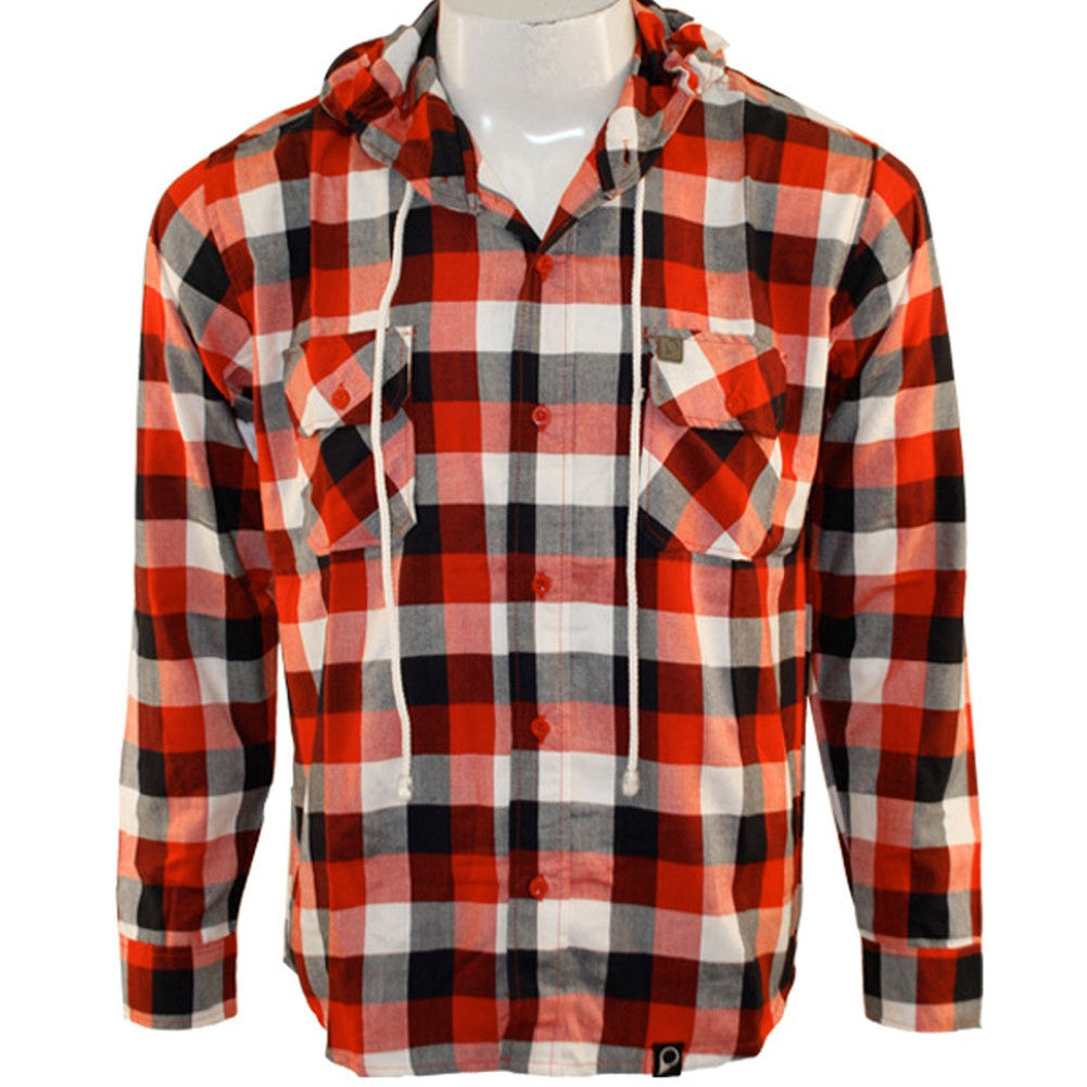 Peter Says Denim Mens Red and Black Plaid Button Down Flannel Hoodie Men's Dress Shirts Peter Says Denim   