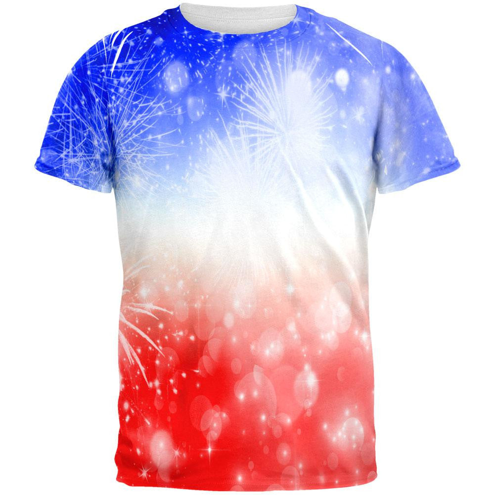 4th of July American Fireworks All Over Adult T-Shirt Men's T-Shirts Old Glory 2XL Multi 