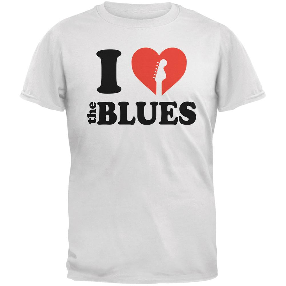 I Heart The Blues White Adult T-Shirt Men's T-Shirts Old Glory 2XL White 