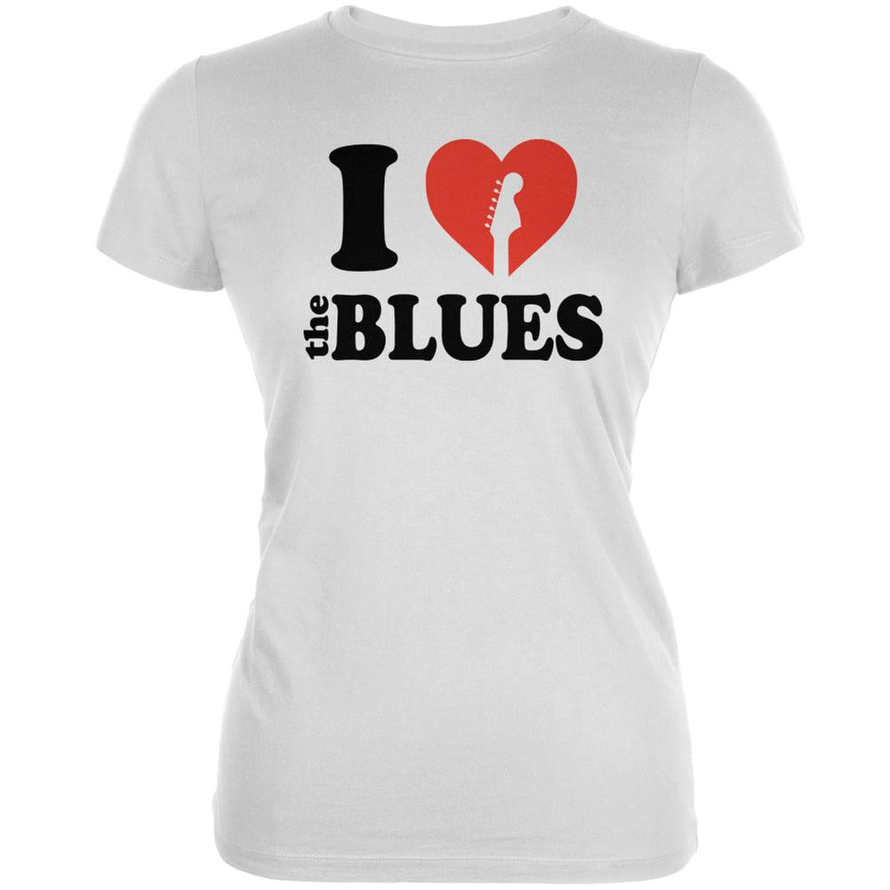 I Heart The Blues White Juniors Soft T-Shirt Juniors T-Shirts Old Glory 2XL White 