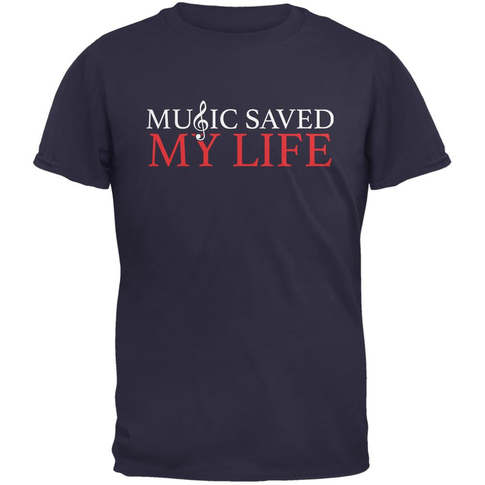 Music Saved My Life Navy Adult T-Shirt Men's T-Shirts Old Glory 2XL Blue 