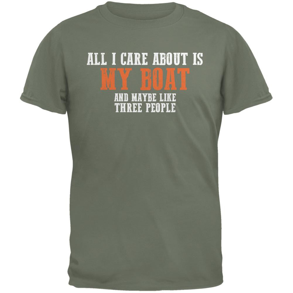 Sarcastic Care About My Boat Military Green Adult T-Shirt Men's T-Shirts Old Glory 2XL Green 