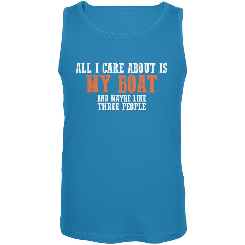 Sarcastic Care About My Boat Turquoise Adult Tank Top Men's Tank Tops Old Glory LG Blue 