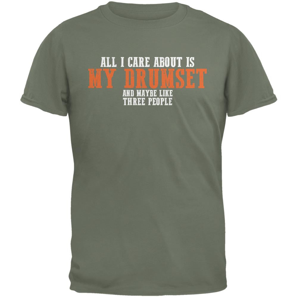 Sarcastic Care About My Drumset Military Green Adult T-Shirt Men's T-Shirts Old Glory 2XL Green 