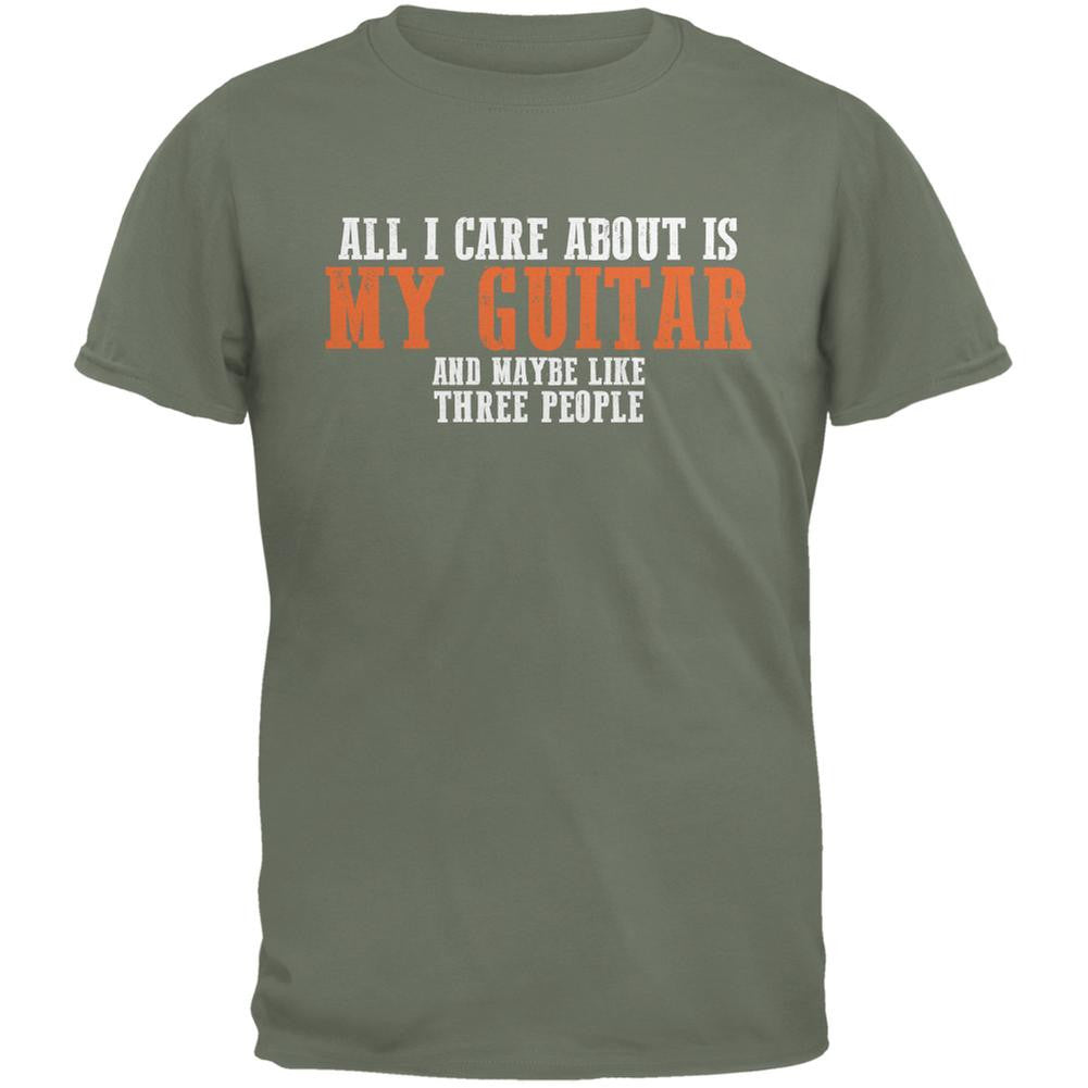 Sarcastic Care About My Guitar Military Green Adult T-Shirt Men's T-Shirts Old Glory 2XL Green 